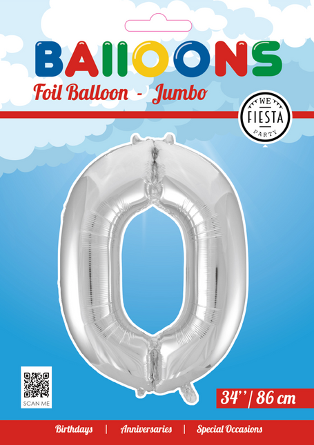 Palloncino in foil Figura 0 Silver XL 86cm vuoto