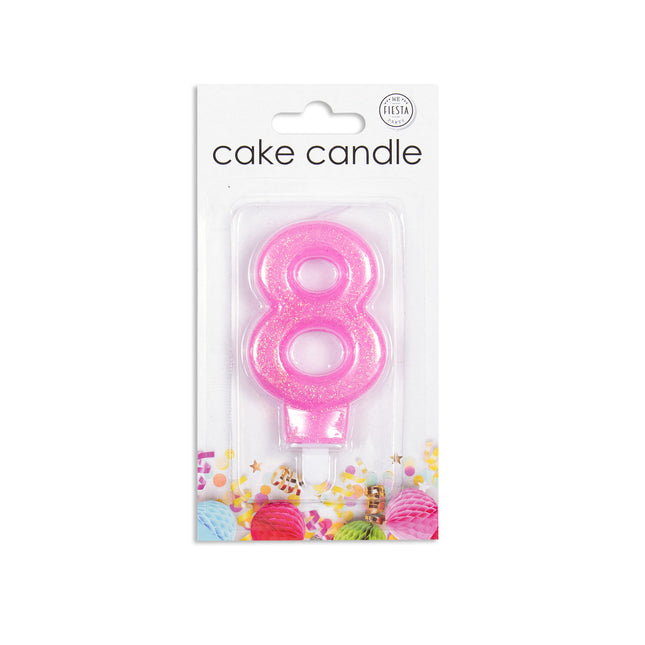 Candela 8 anni Rosa Glitter 7cm