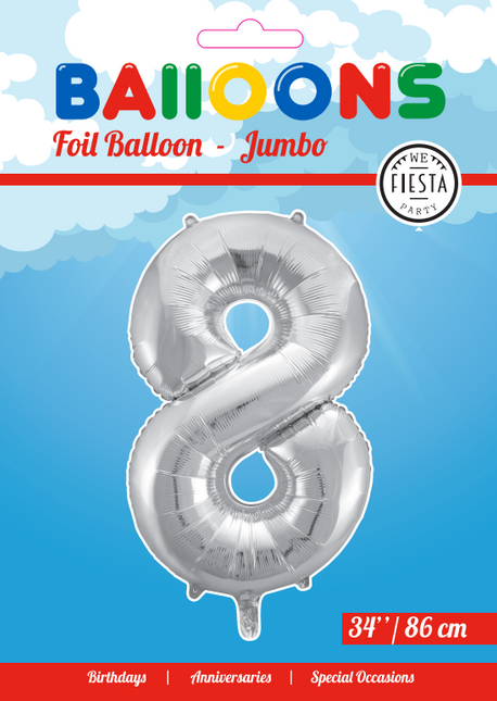 Palloncino in foil Figura 8 Silver XL 86cm vuoto