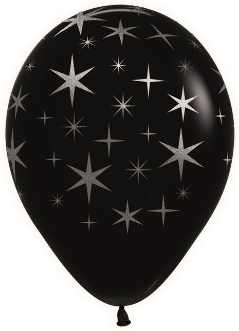 Palloncini Bold Stars Nero Inchiostro Metallico Argento 30cm 25pz