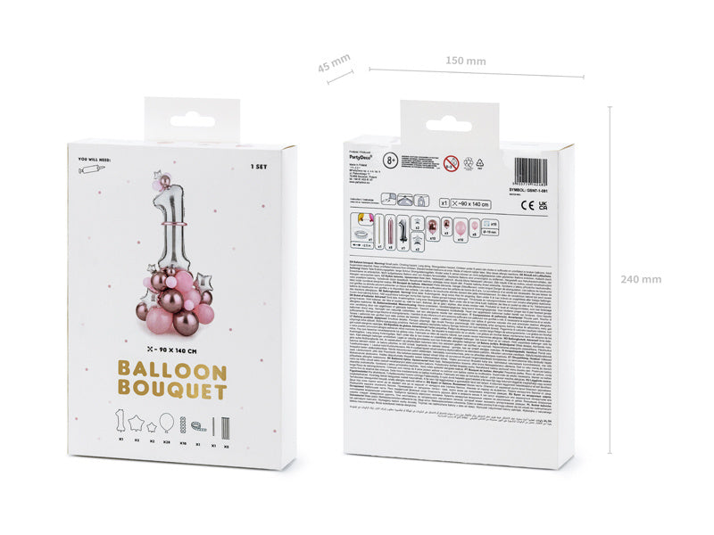 Set di palloncini 1 anno rosa 1,4 m