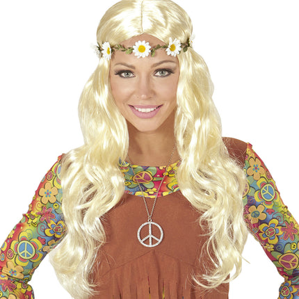 Parrucca Hippie 60S bionda con fascia floreale