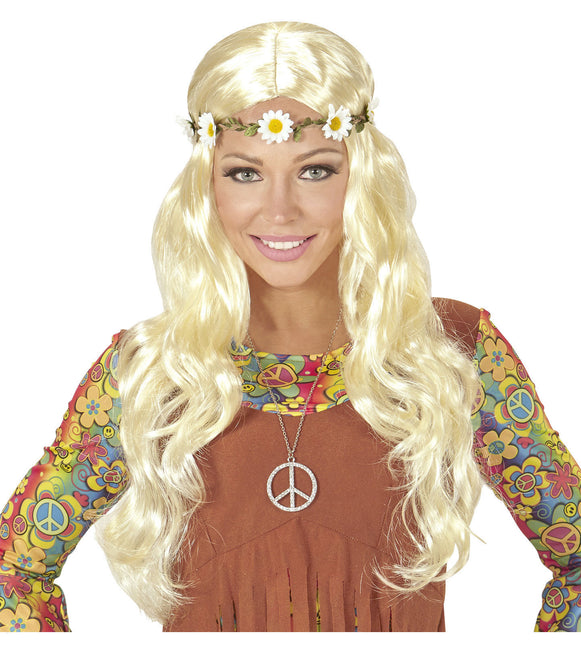 Parrucca Hippie 60S bionda con fascia floreale