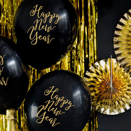 Palloncini neri Happy New Year 30 cm 6 pezzi