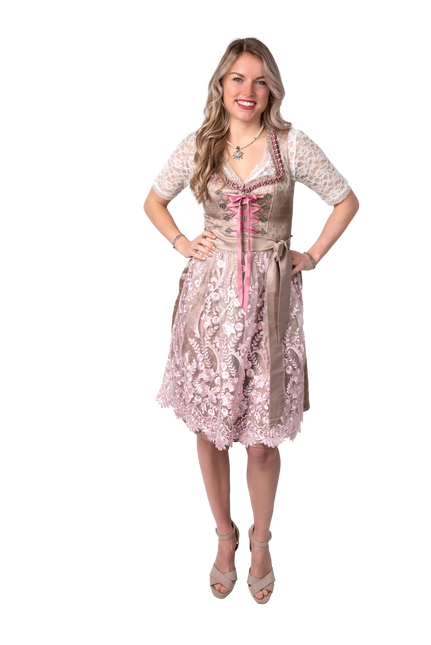 Abito Dirndl Oro Rosa Oktoberfest Donna 2 Pezzi