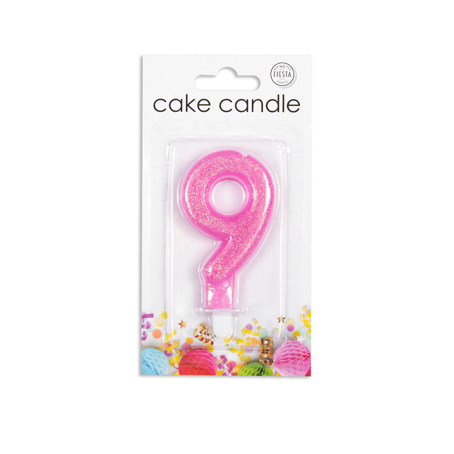 Candela 9 Anni Rosa Glitter 7cm