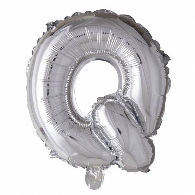 Palloncino in foil Lettera Q Argento 41 cm con cannuccia