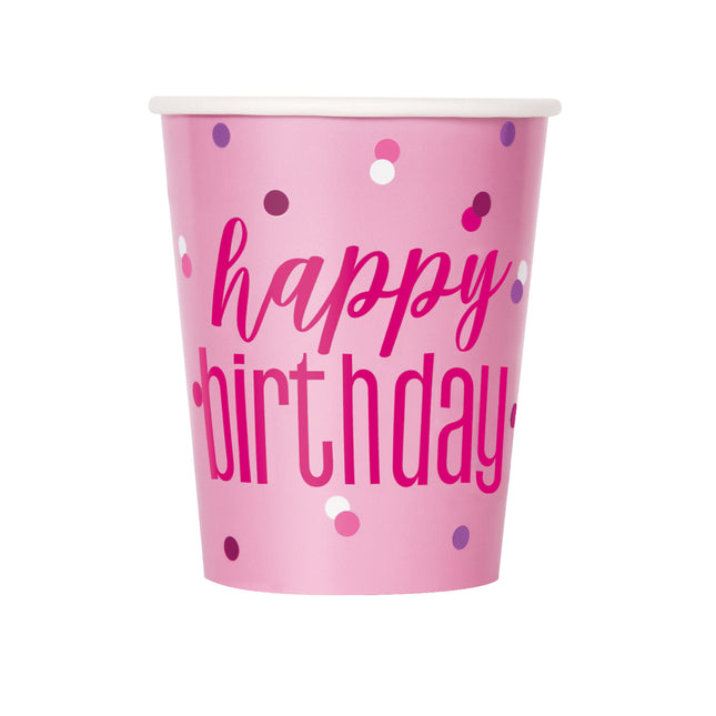 Tazze di Buon Compleanno Rosa 266ml 8pz