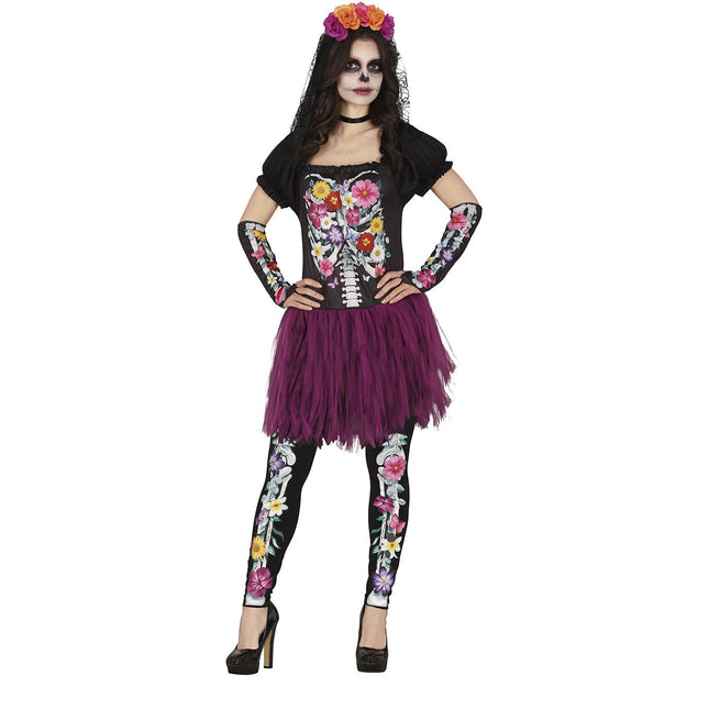 Scheletro Costume Halloween Donna tutù fiori