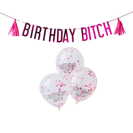 Set di palloncini rosa Happy Birthday Bitch 2,5 m