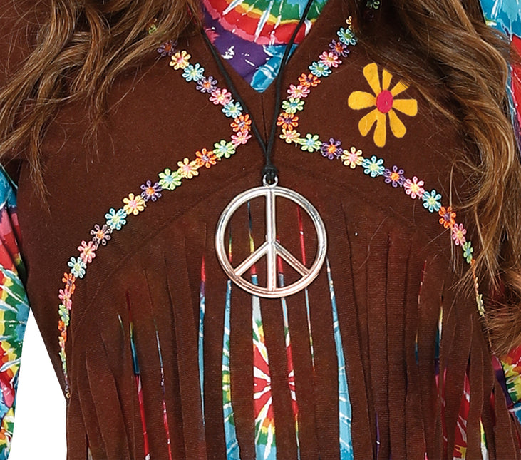 Costume Hippie 60S colorato da donna con gilet marrone