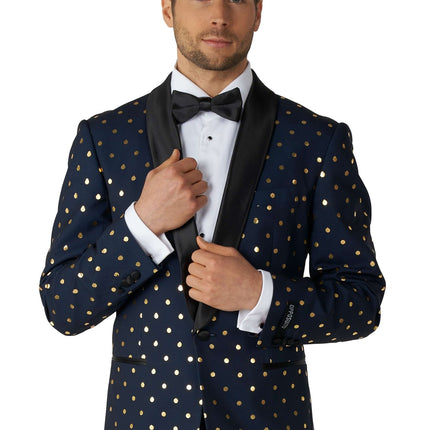 Smoking da uomo a pois blu scuro e oro OppoSuits