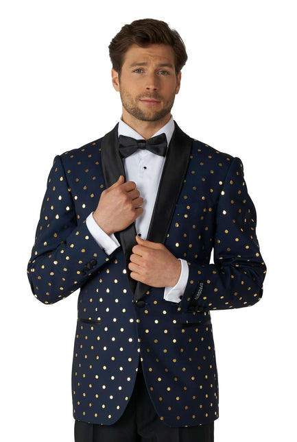 Smoking da uomo a pois blu scuro e oro OppoSuits