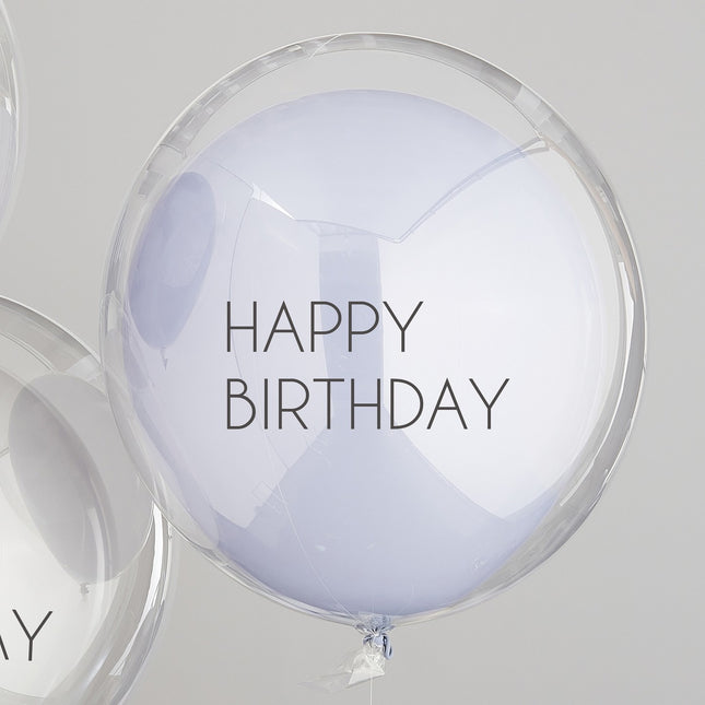 Palloncini blu Happy Birthday a doppio strato 45 cm 3 pezzi