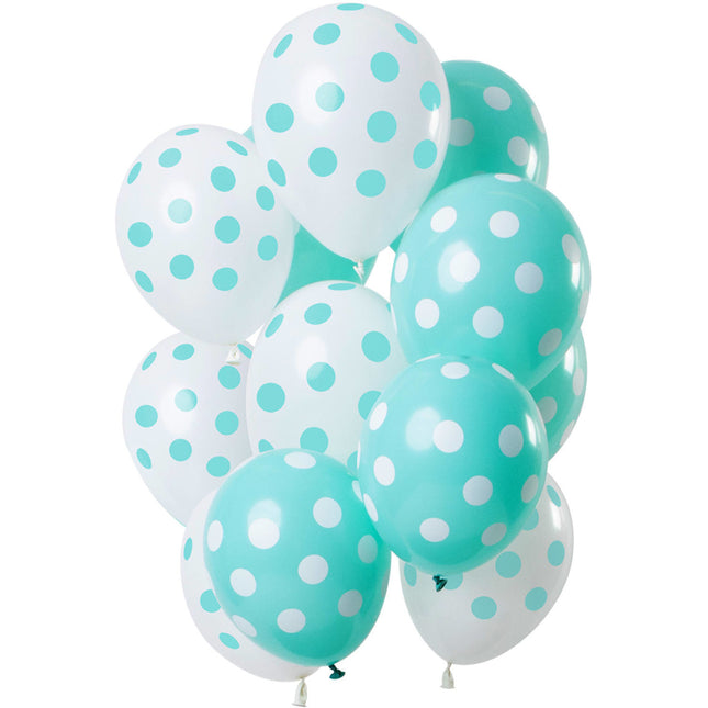 Palloncini verde menta a pois 30cm 12pz