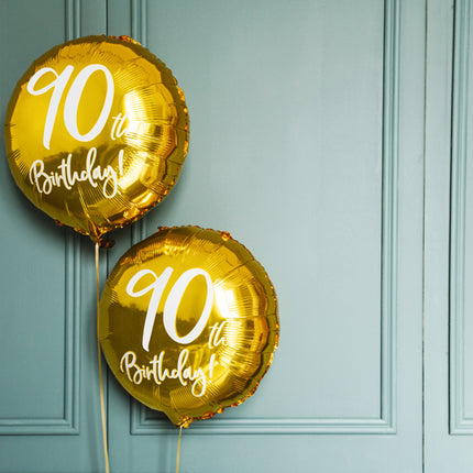 Palloncino ad elio 90° compleanno oro vuoto 45 cm