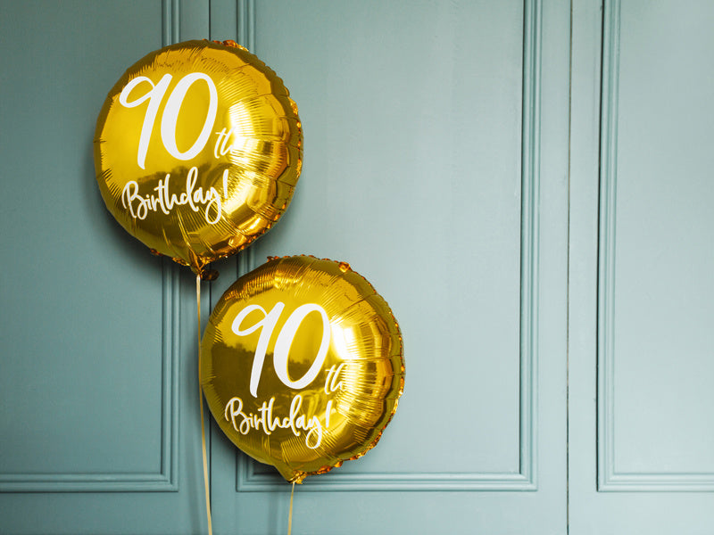 Palloncino ad elio 90° compleanno oro vuoto 45 cm