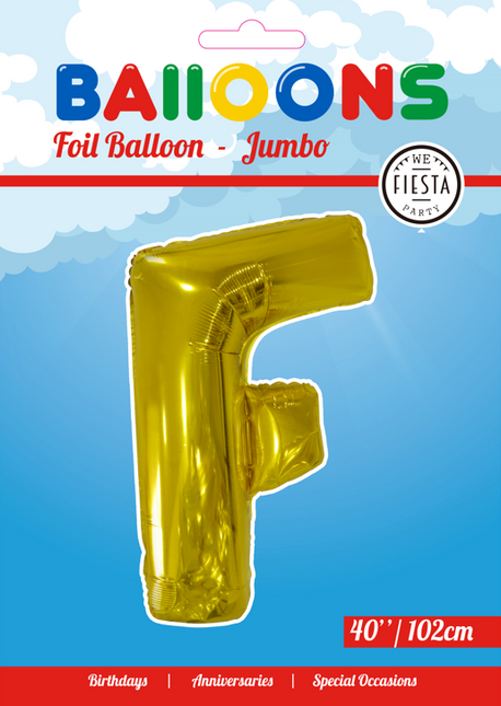 Palloncino in foil Lettera F Oro XL 102cm vuoto