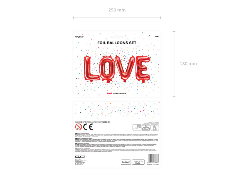 Set di palloncini a forma di lettera Love Red Empty 1,4m