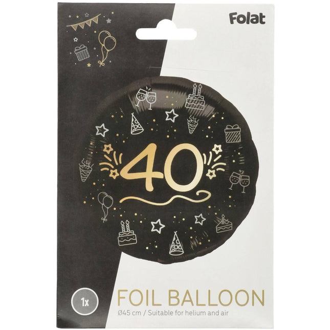 Palloncino ad elio 40 anni nero oro vuoto 45 cm