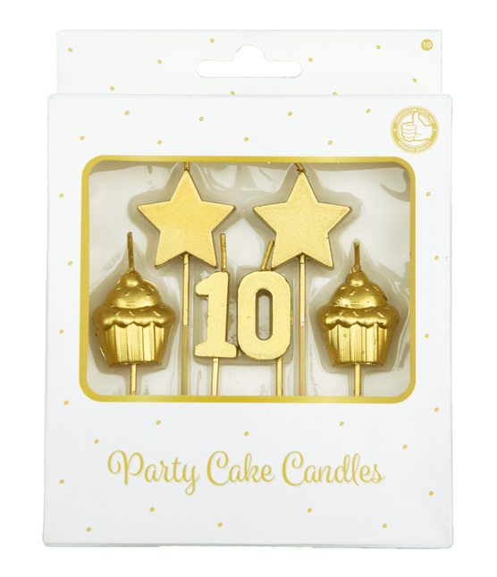 Candele 10 anni Cupcake oro 17,5 cm