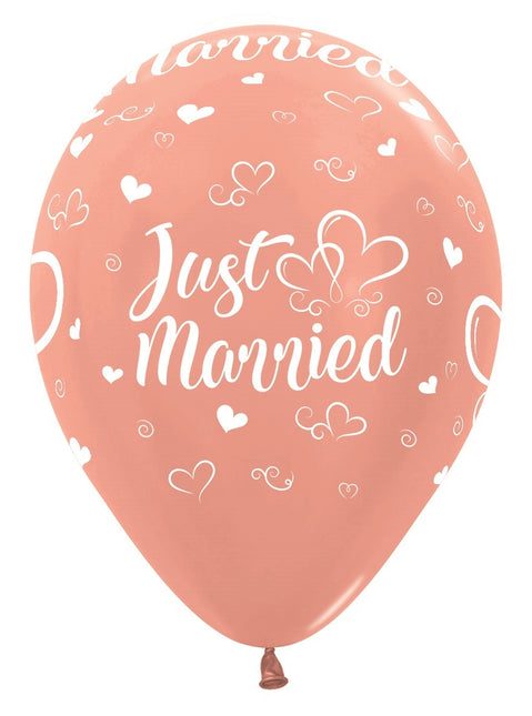 Palloncini Just Married Hearts Metallic Rose Gold 30cm 25pz