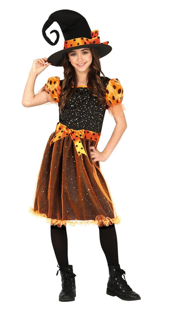 Costume da strega di Halloween per ragazza arancione