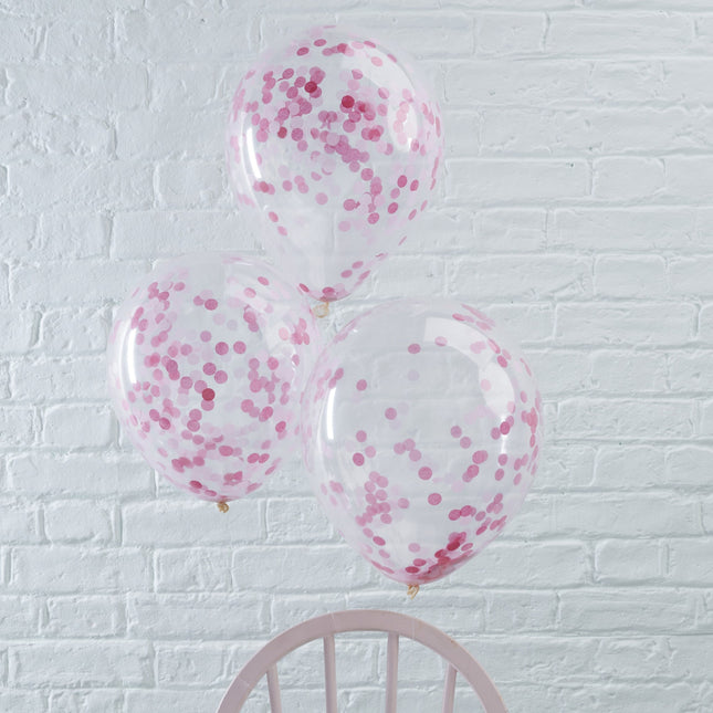 Palloncini rosa con coriandoli 30cm 5pz