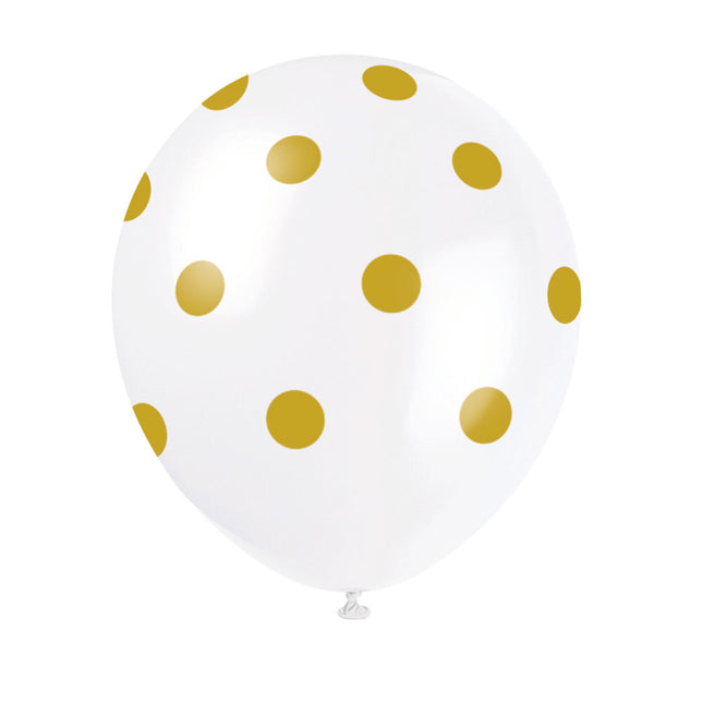 Palloncini bianchi a pois dorati 30 cm 6 pezzi