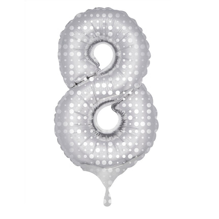 Palloncino in foil Figura 8 Silver Dots XL 86cm vuoto