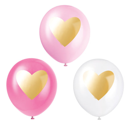 Palloncini rosa con cuore oro 30cm 6pz