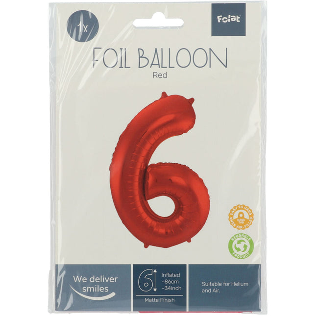 Palloncino Foil Figura 6 Rosso Opaco XL 86cm vuoto