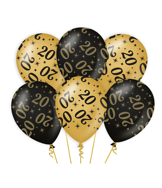 Palloncini oro nero 20 anni 30cm 6pz