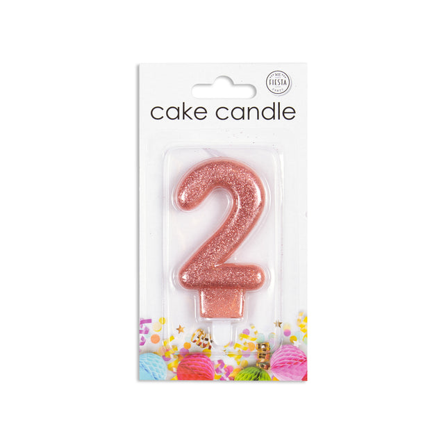 Candela 2 Anni Oro Rosa Glitter 7cm