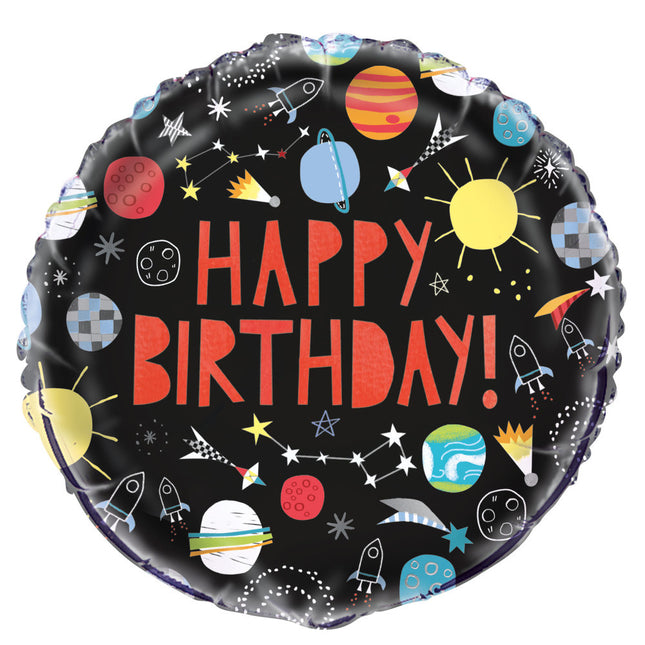 Palloncino ad elio Space Happy Birthday 45cm vuoto