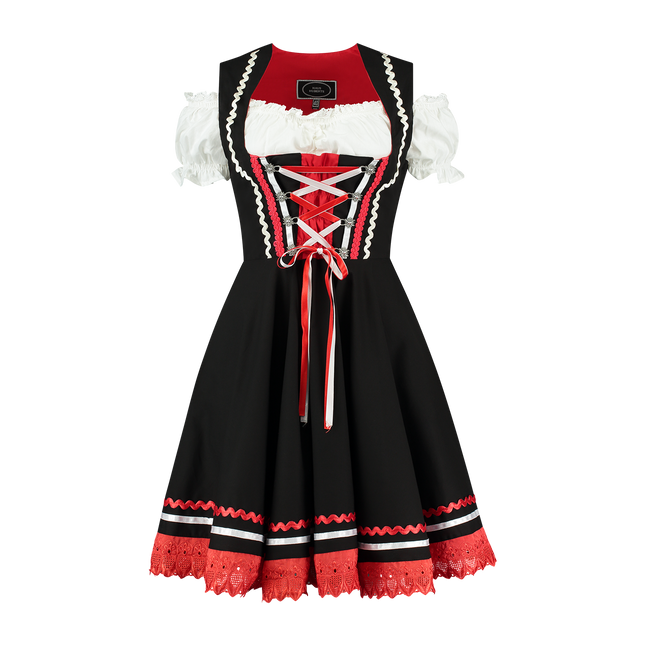 Abito Dirndl Oktoberfest Nero Rosso Donna 2 Pezzi