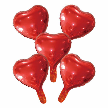 5 Palloncini Foil cuore con cannuccia di carta 9" rosso