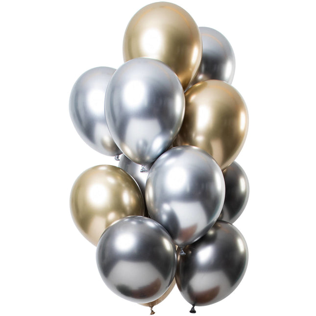 Palloncini argento, oro e antracite Mix Cromo 33cm 12pz