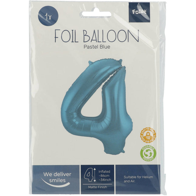 Palloncino Foil Figura 4 Blu Pastello XL 86cm vuoto