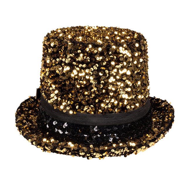 Cappello d'oro glitterato con occhiali