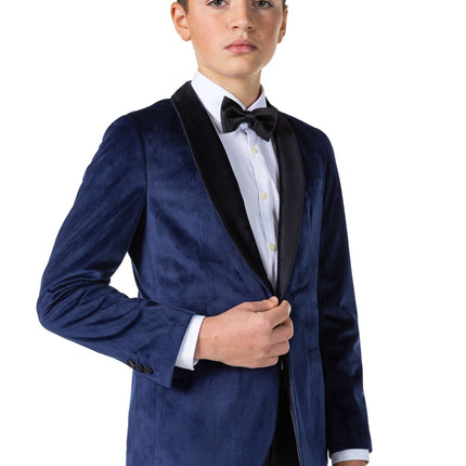 Blazer in velluto blu scuro da ragazzo OppoSuits