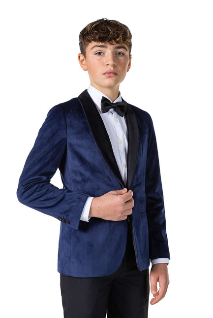 Blazer in velluto blu scuro da ragazzo OppoSuits