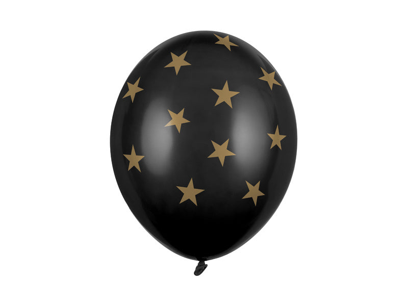 Palloncino nero con stelle dorate 30cm 6pz