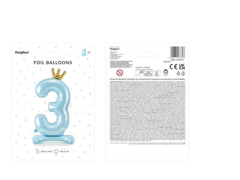 Palloncino Foil Figura 3 Azzurro Standard Vuoto 84cm