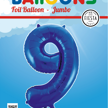 Palloncino Foil Figura 9 Blu XL 86cm vuoto