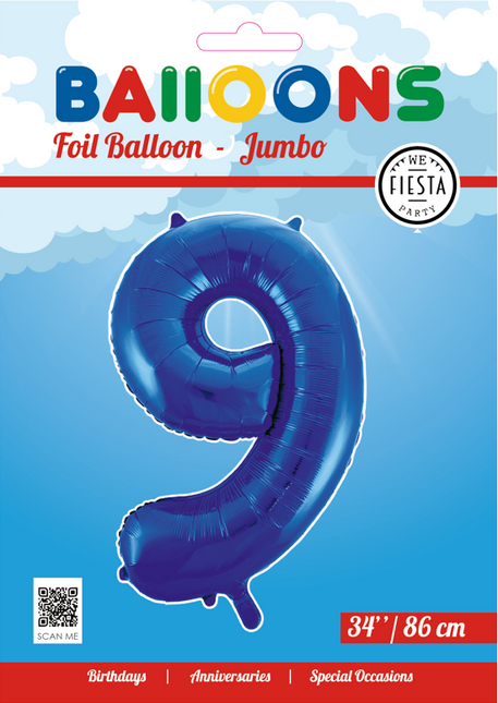 Palloncino Foil Figura 9 Blu XL 86cm vuoto