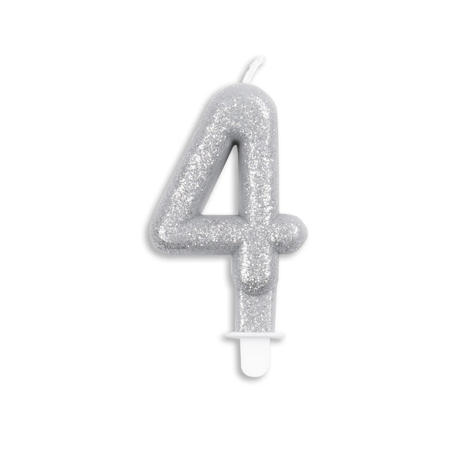 Candela 4 anni Argento Glitter 7cm