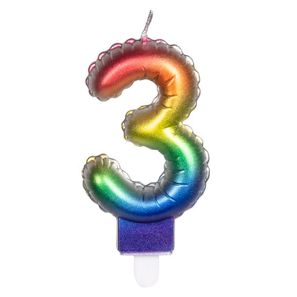 Candela arcobaleno 3 anni 8 cm