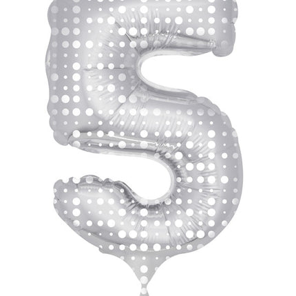 Palloncino in foil Numero 5 Silver Dots XL 86cm vuoto