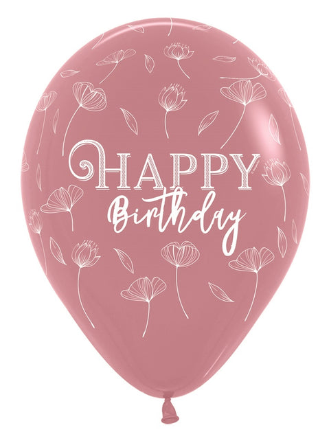 Palloncini Happy Birthday Blossom Rosewood 30cm 25pz